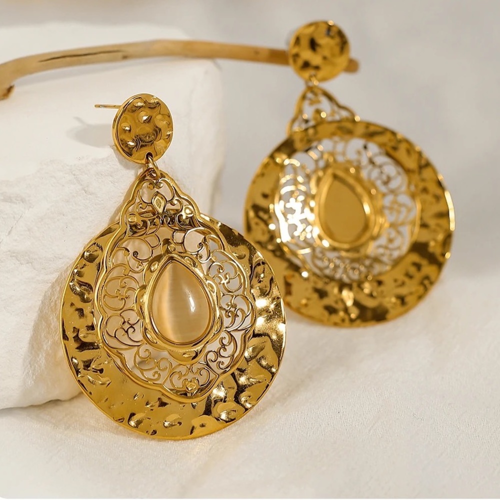 NEW 18k Gold Plated Opal Drop Earrings